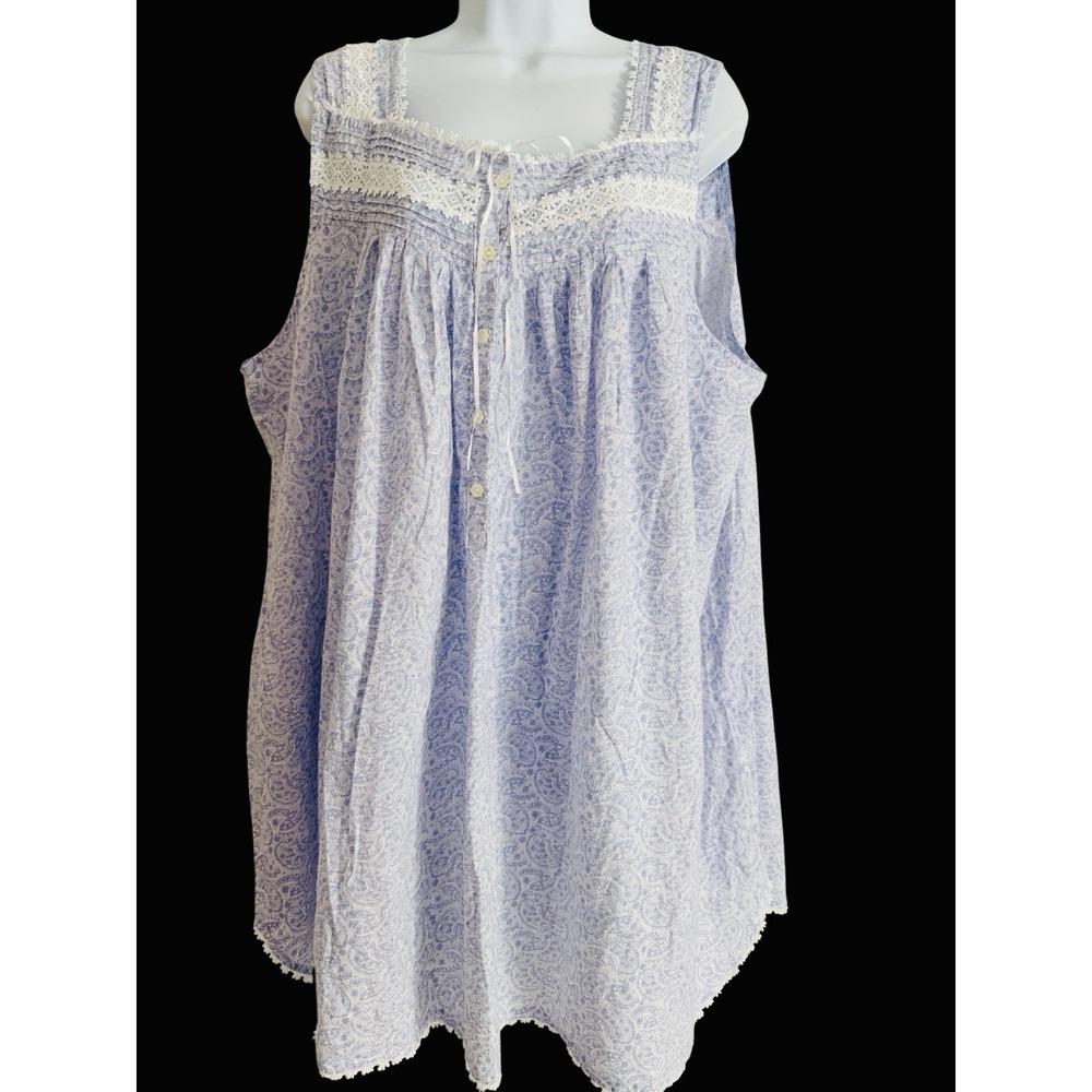 Eileen West Nightgown 2X Lavender Paisley Lace Cotton Boho Cottagecore - Picture 2 of 11